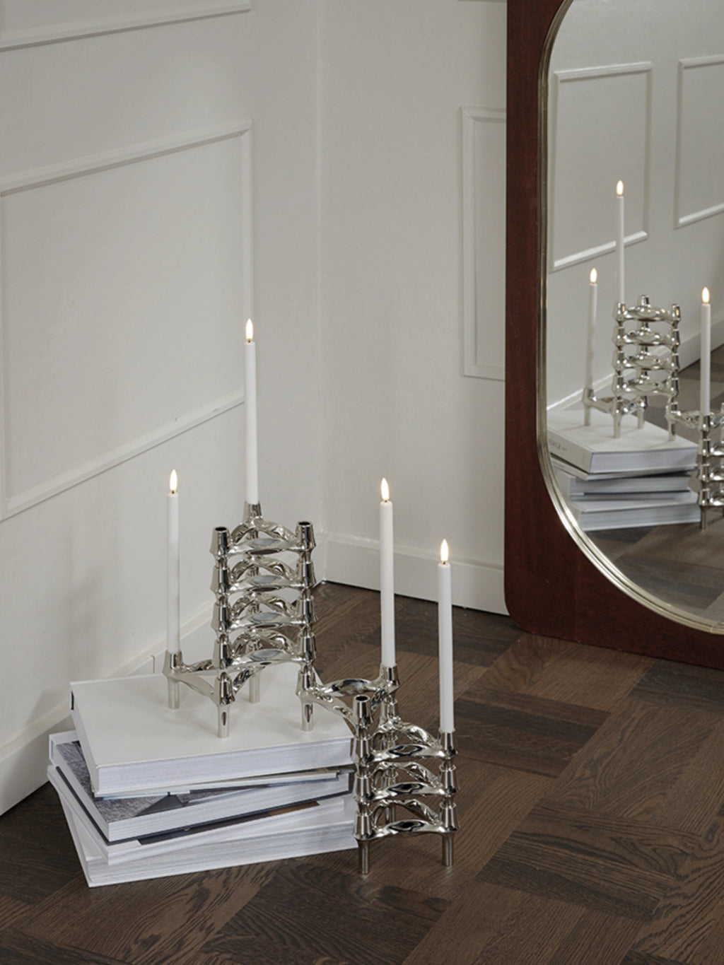 Stoff Nagel LED Candles - Set of 2, slender white flameless taper candles crafted to mimic the elegant glow of real wax candles with a smooth, matte finish.