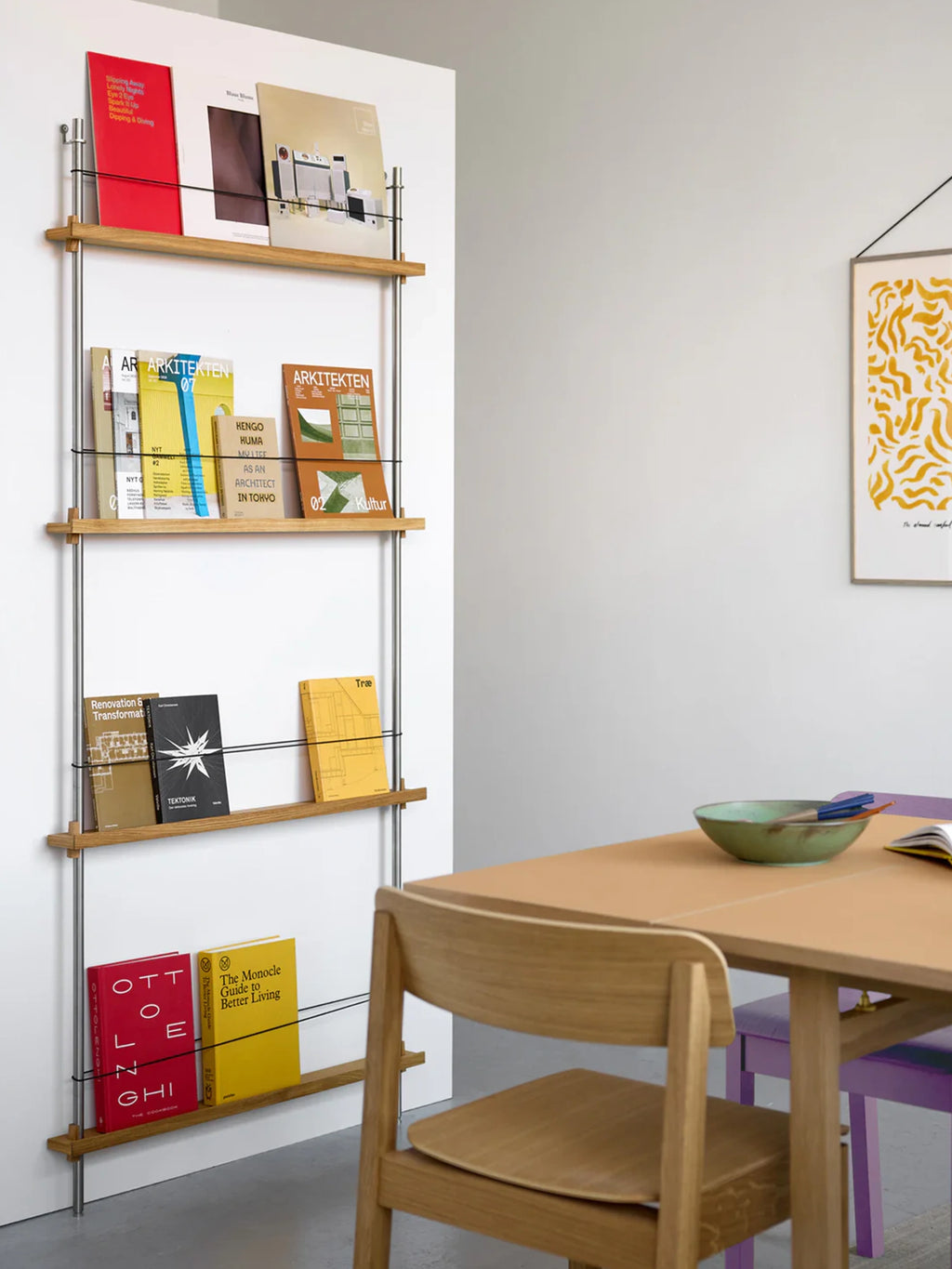 MOEBE Rectangular Dining Table, a modern minimalist dining table featuring a clean-lined rectangular top and sturdy straight legs crafted from light natural wood, likely oak or ash, with a smooth matte finish. This Scandinavian-inspired wood dining table is perfect for contemporary dining rooms, modern kitchens, or versatile open-plan living spaces.