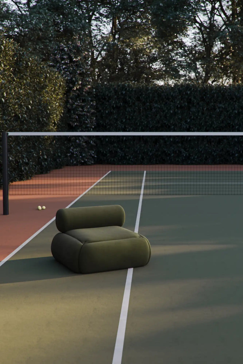  Lupin Sofa with reversible chaise and storage ottoman in a cozy home theater