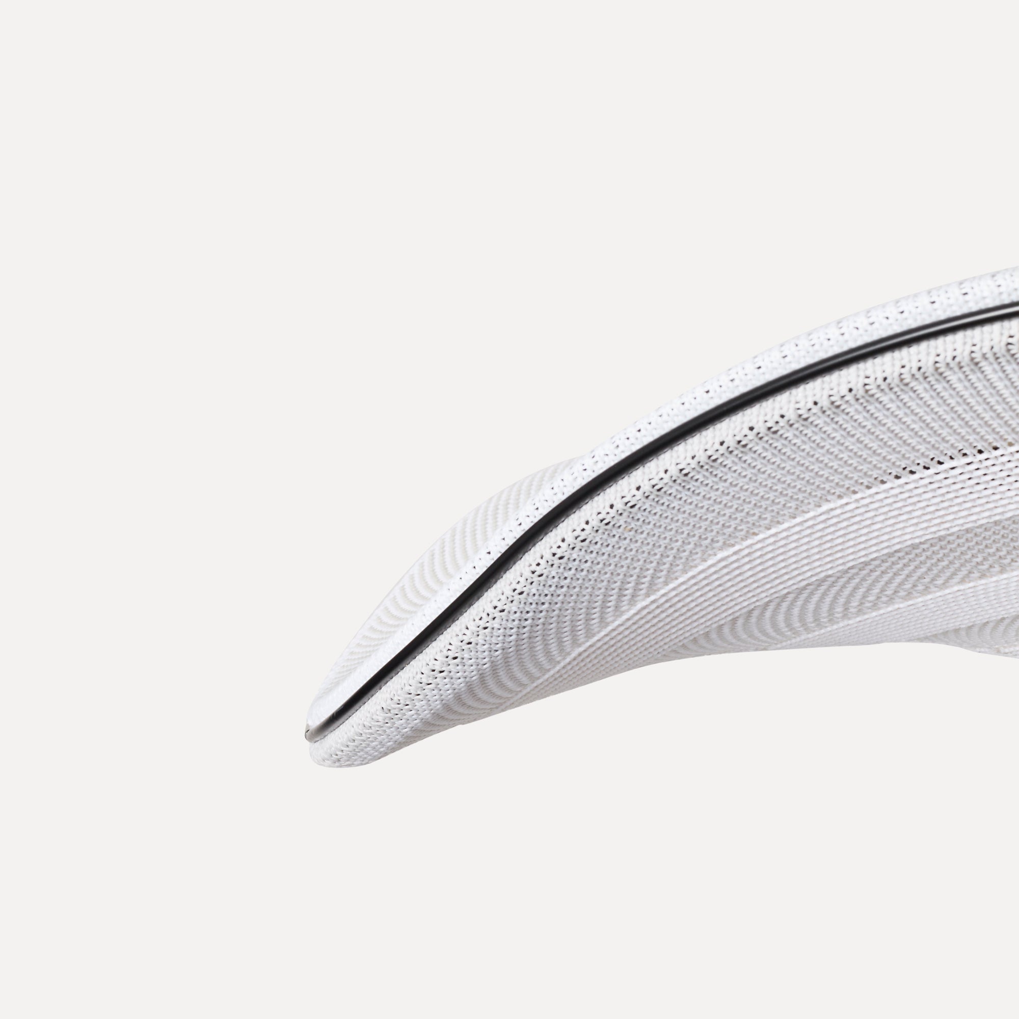 Made by Hand Flying Ø58 Pendant Lamp, a modern minimalist ceiling lamp crafted from a creamy white knitted textile with a distinct textured mesh pattern, accented by a sleek matte black trim that defines.
