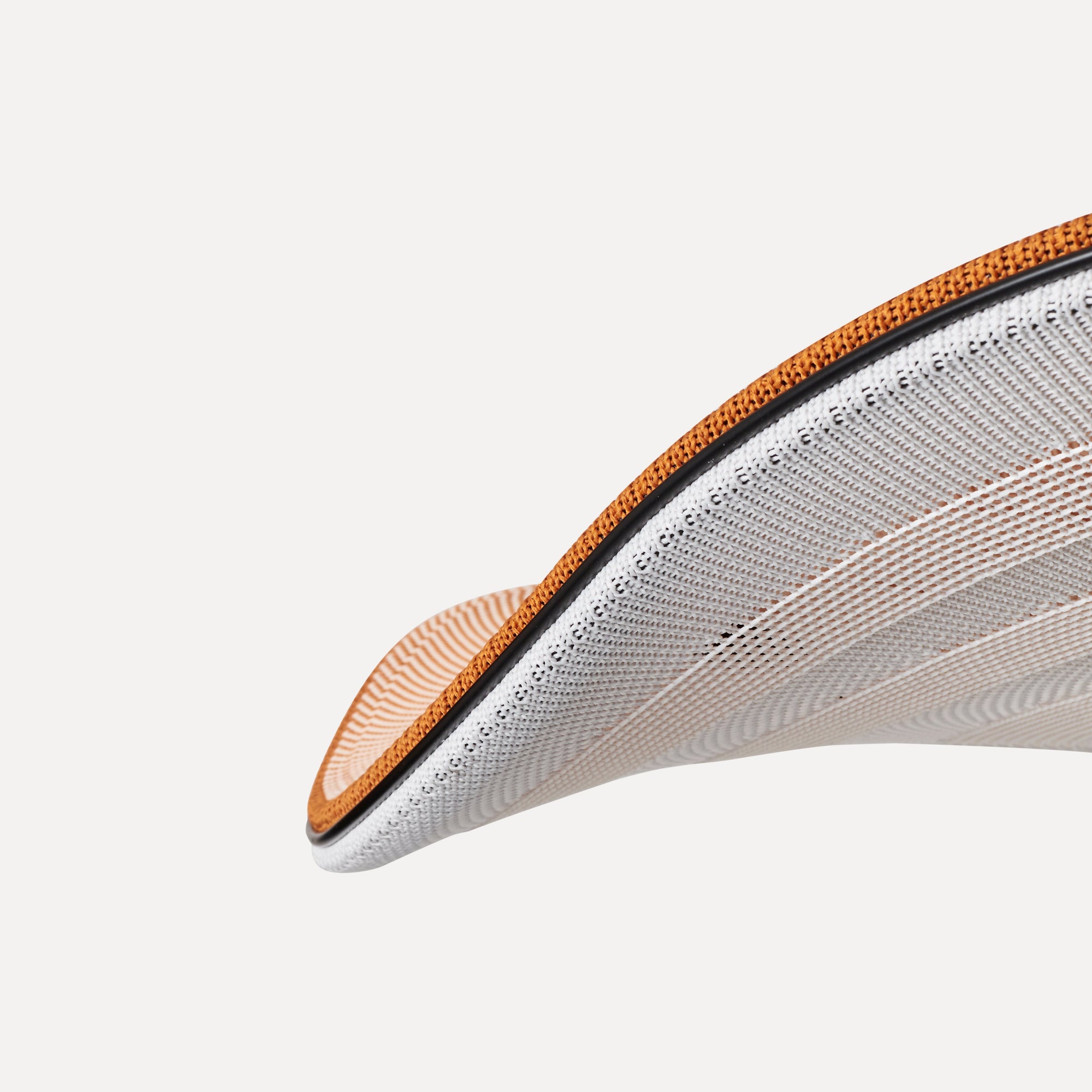 Made by Hand Flying Ø96 Pendant Lamp, a striking organic modern ceiling light crafted from a delicate white woven mesh textile with a contrasting vibrant orange braided edge and subtle black trim, forming a large, shallow, and elegantly curved silhouette.