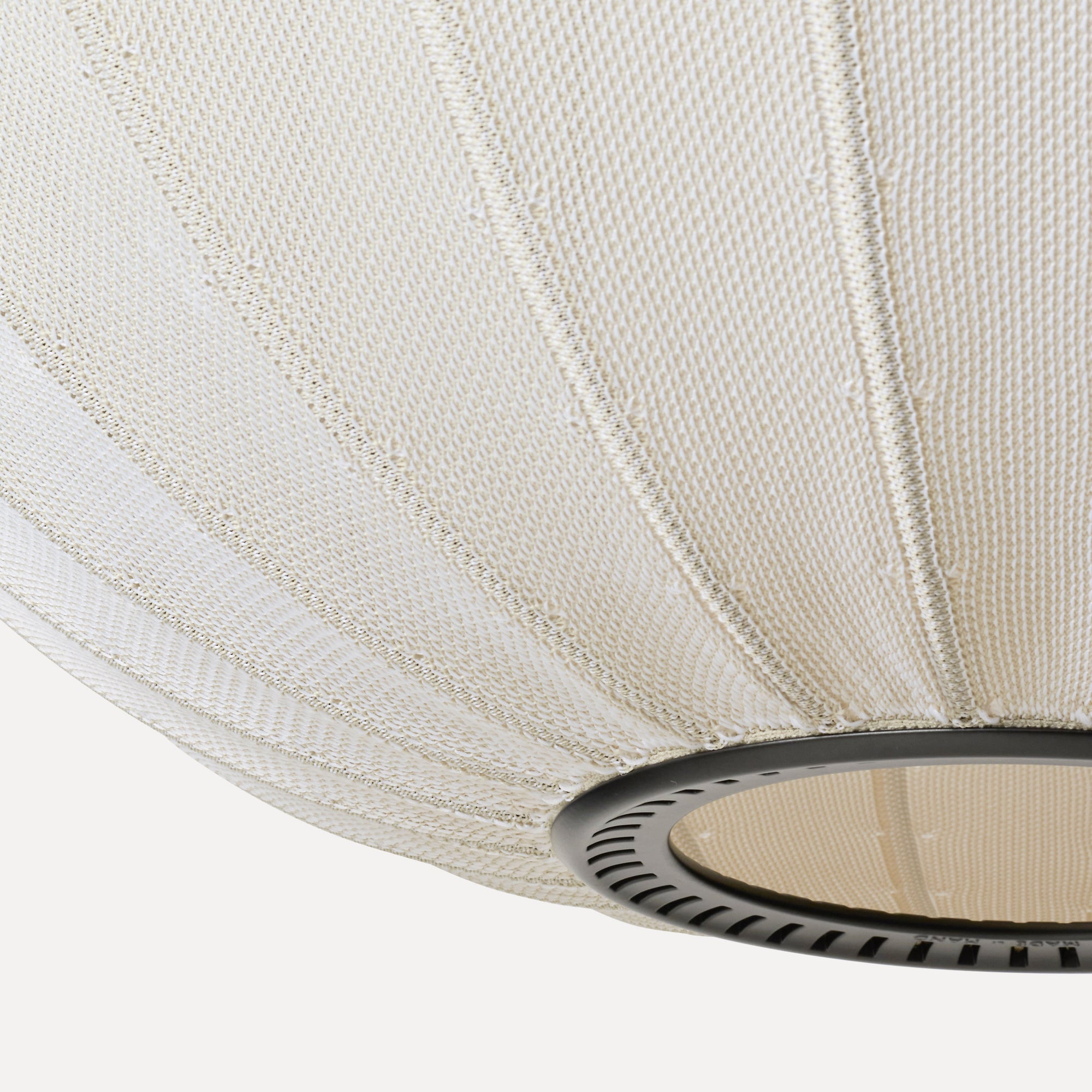 Made by Hand Knit-Wit Ø45 Oval Pendant Lamp, a stunning Scandinavian-designed ceiling light featuring a unique cream-colored knitted fabric shade with a ribbed texture. This organic modern pendant lamp showcases an oval, spherical silhouette crafted from a soft, hand-knitted textile, accented by a subtle matte black metal frame visible at the opening. Ideal for creating warm ambient lighting in minimalist living rooms, cozy bedrooms, or contemporary dining areas.