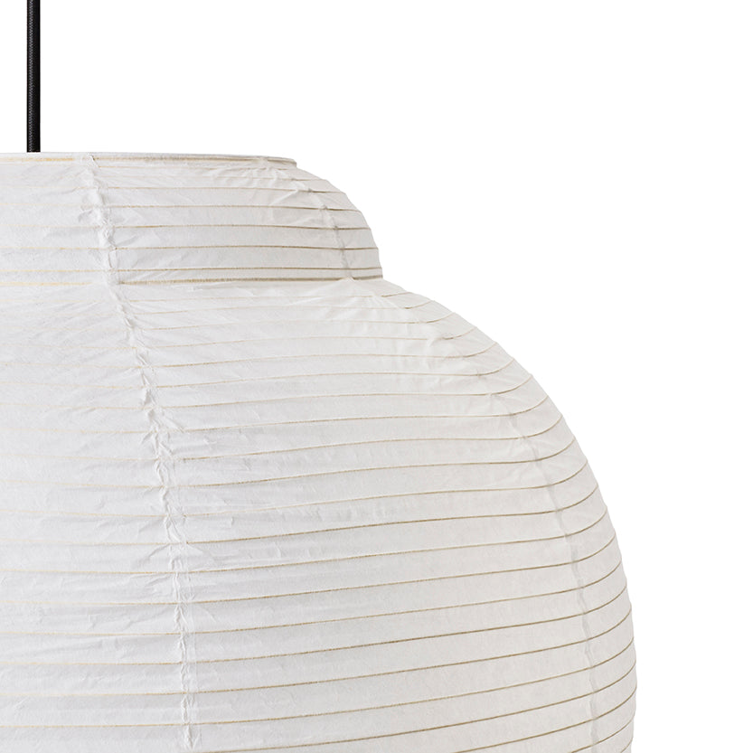 Made by Hand Papier Single Ø52 Pendant Lamp, an off-white textured paper pendant lamp with a delicate, crinkled surface and distinct horizontal pleats, offering a soft, diffused light. This minimalist Ø52 paper lantern embodies a Japandi aesthetic with its organic, rounded form. Perfect for Scandinavian living rooms, serene bedrooms, or contemporary dining areas seeking ambient lighting.