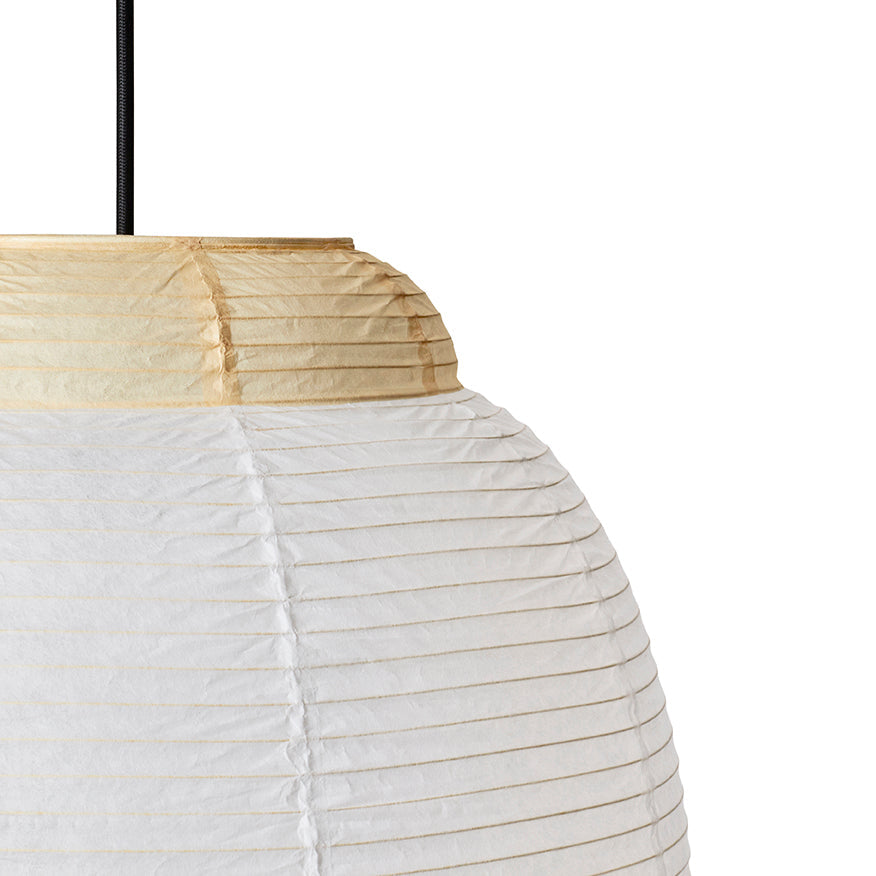 Made by Hand Papier Single Ø40 Pendant Lamp, a minimalist paper lantern featuring a delicate, crinkled off-white rice paper shade with a gently rounded silhouette and a contrasting light beige top section. This elegant, handcrafted paper pendant lamp offers soft, diffused illumination for japandi interiors, Scandinavian living rooms, or serene organic modern bedrooms.
