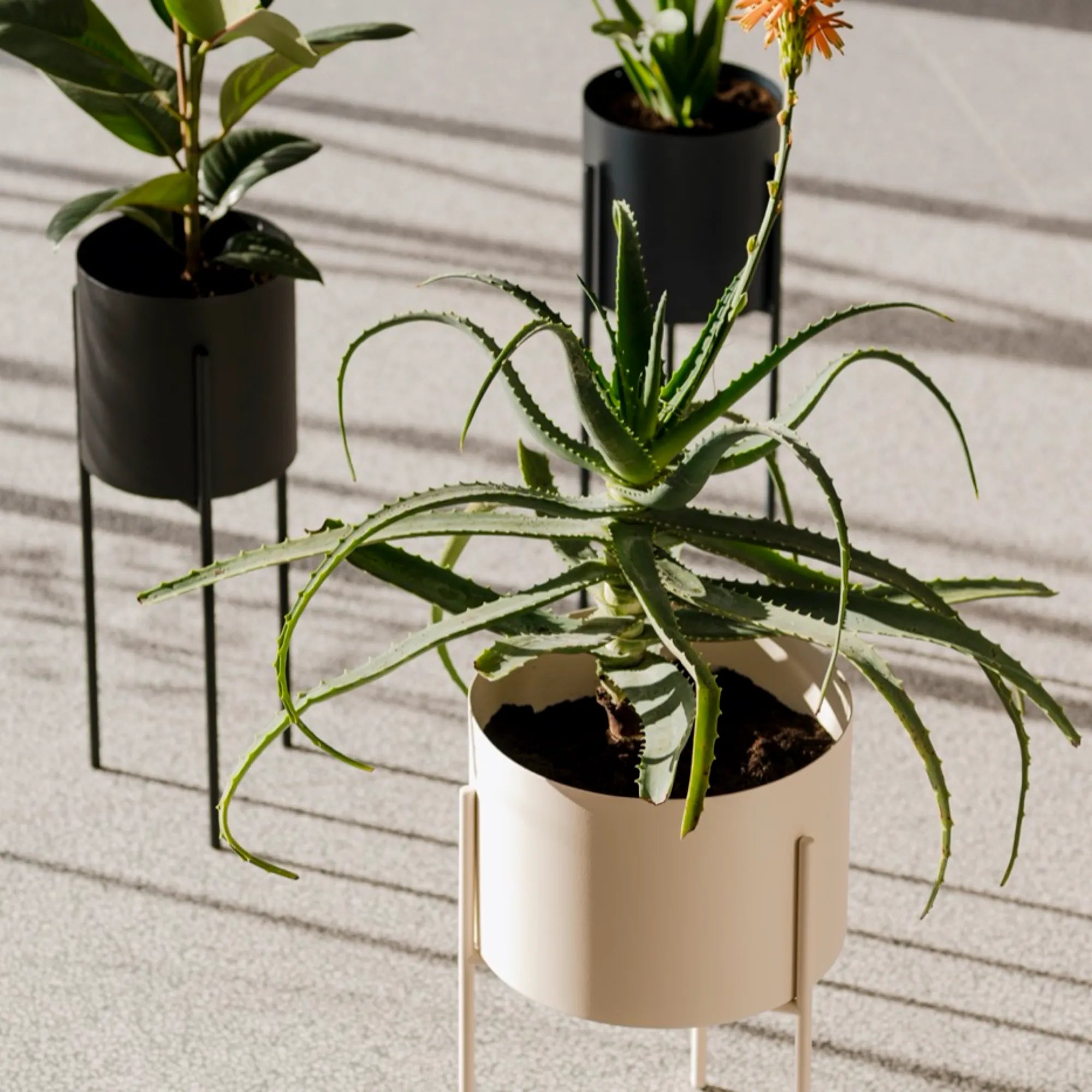 plant pot with tall stand Maki tall storm blue powder-coated steel plant pot durable minimal interior planter 536