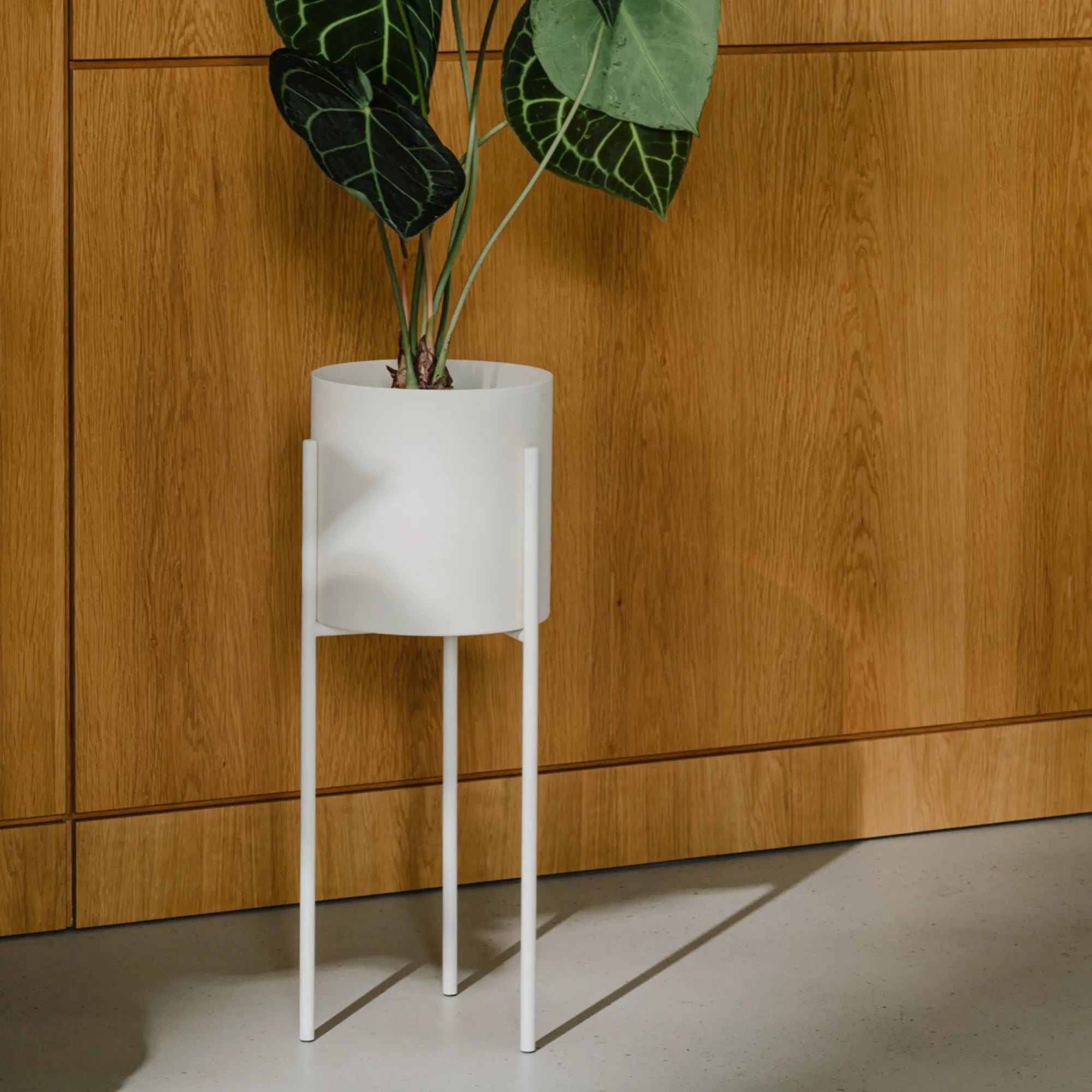 plant pot and stand tall Maki tall storm blue powder-coated steel plant pot durable minimal interior planter 536