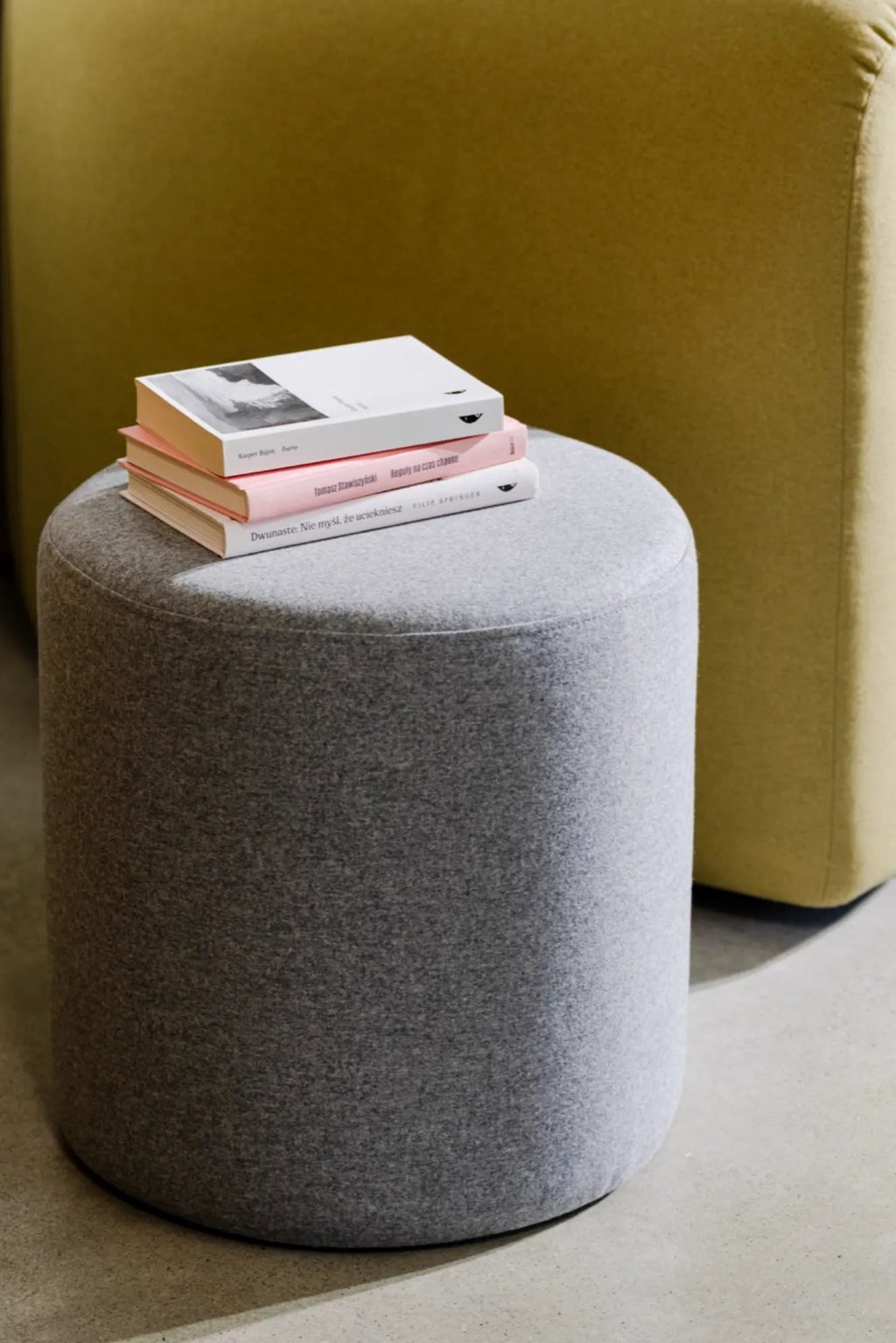 Close-up of the handcrafted details on the Folk Pouf - Tall