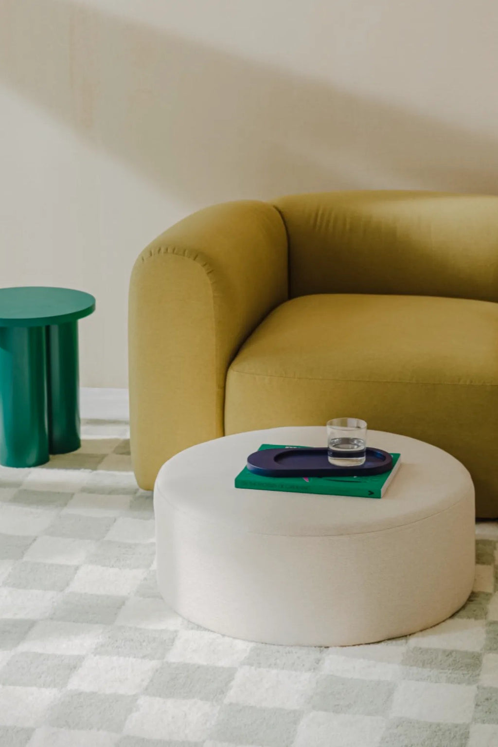 Handwoven textured folk pouf in wide size, perfect for comfortable seating