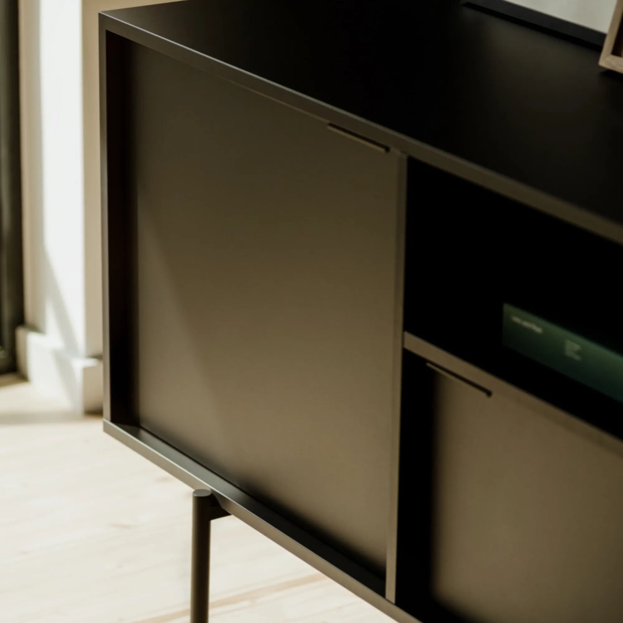 Contemporary wooden sideboard finished with a protective lacquer