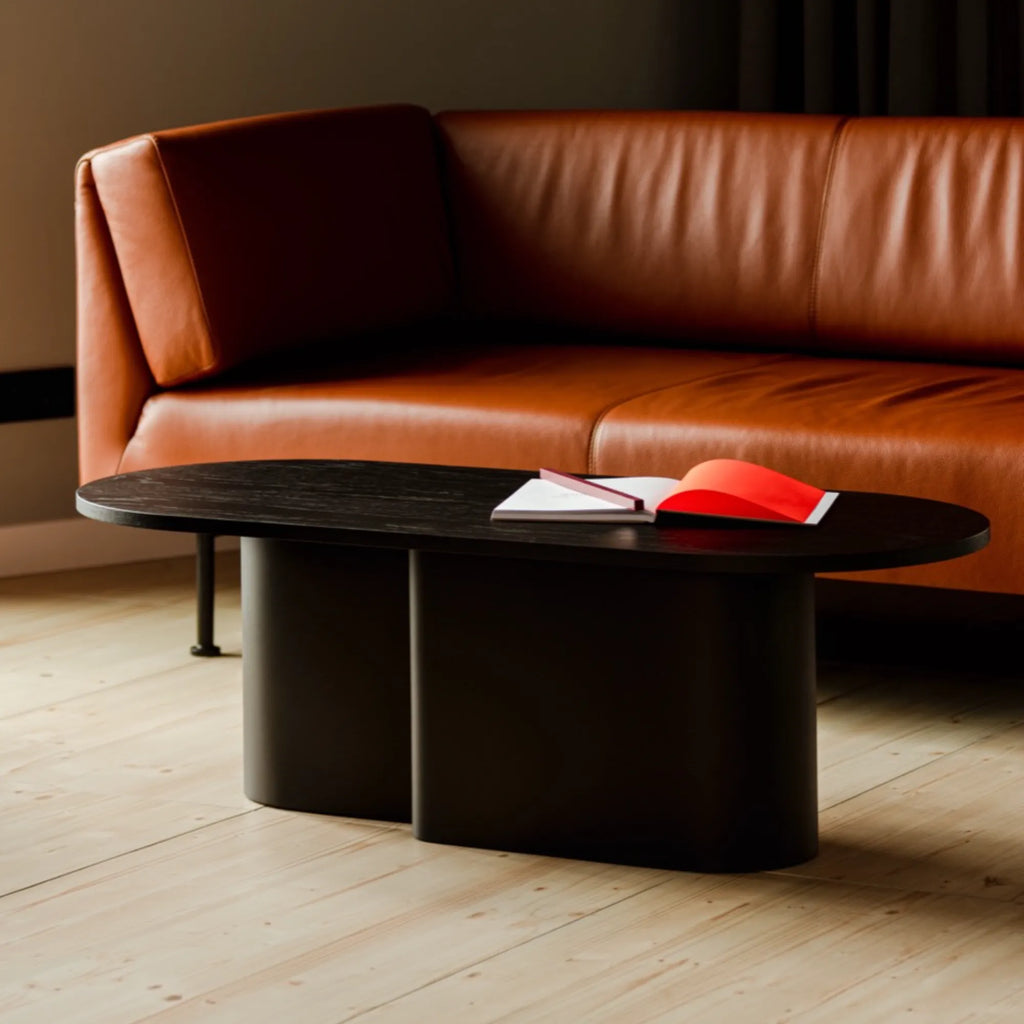 Modern minimalist Looi Coffee Table with sleek black finish and spacious storage shelf