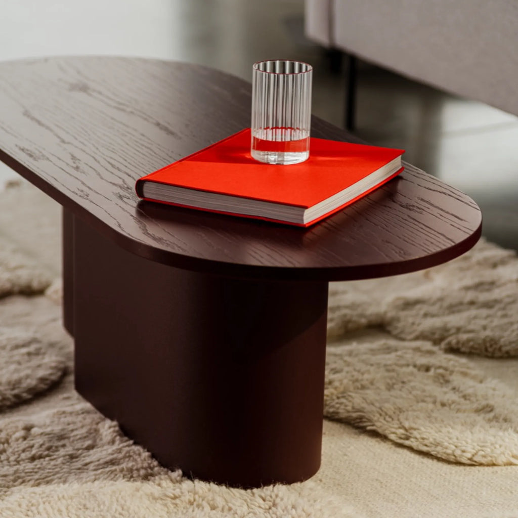 Modern rectangular Looi coffee table with wooden top and metal legs
