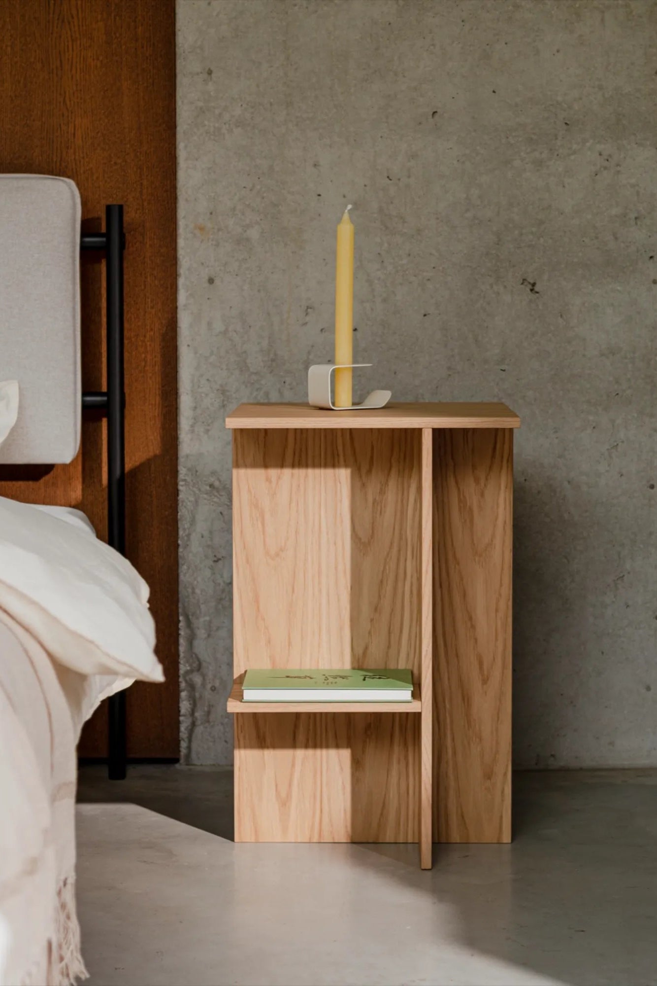 Atik Bedside Table with built-in power outlet and pull-out tray