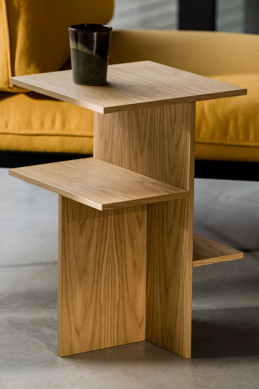Atik Bedside Table in natural oak finish with built-in USB port and power outlet