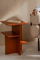 Atik Bedside Table in natural wood finish with two drawers and brass hardware