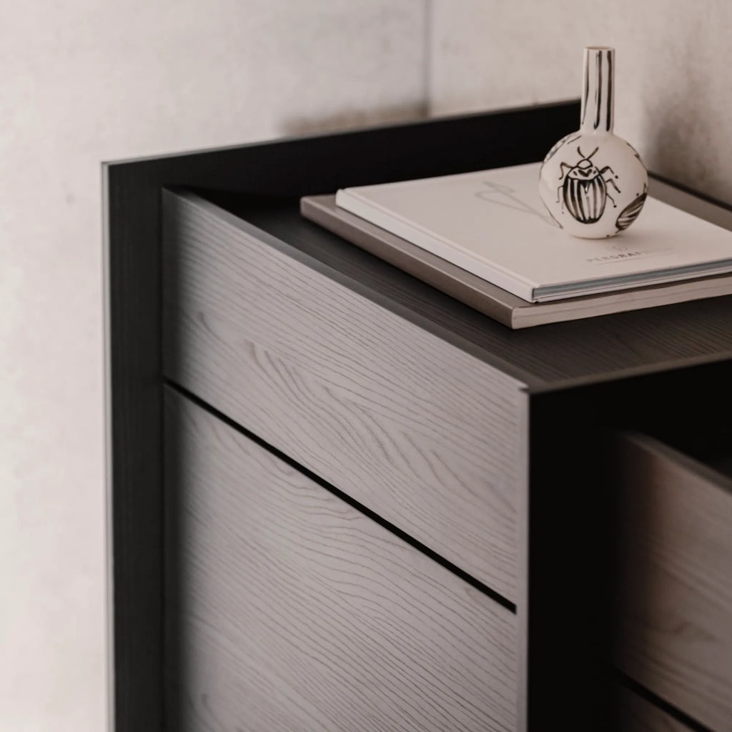 Elegant Hido sideboard with wood grain texture and soft-close drawers