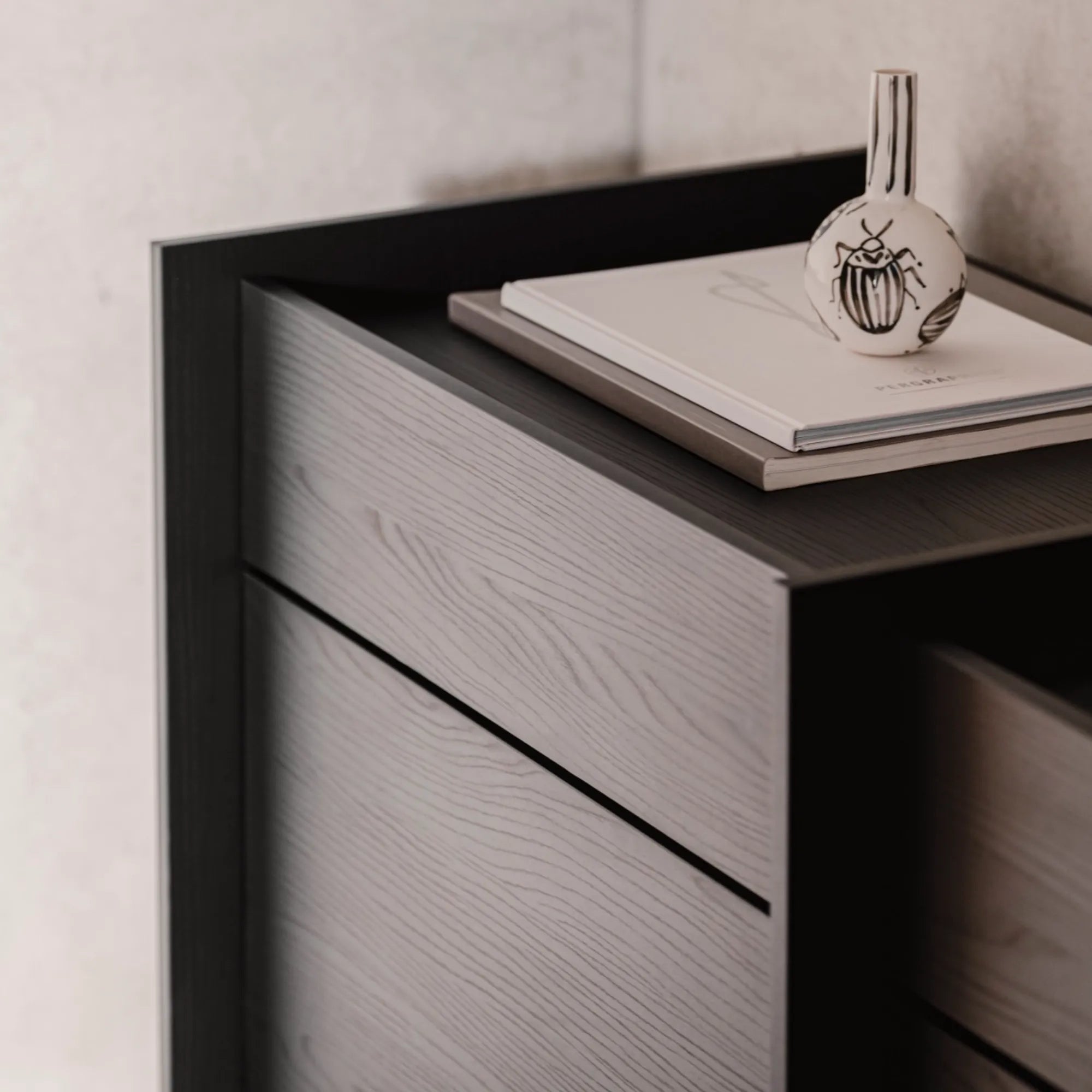 Elegant Hido sideboard with wood grain texture and soft-close drawers