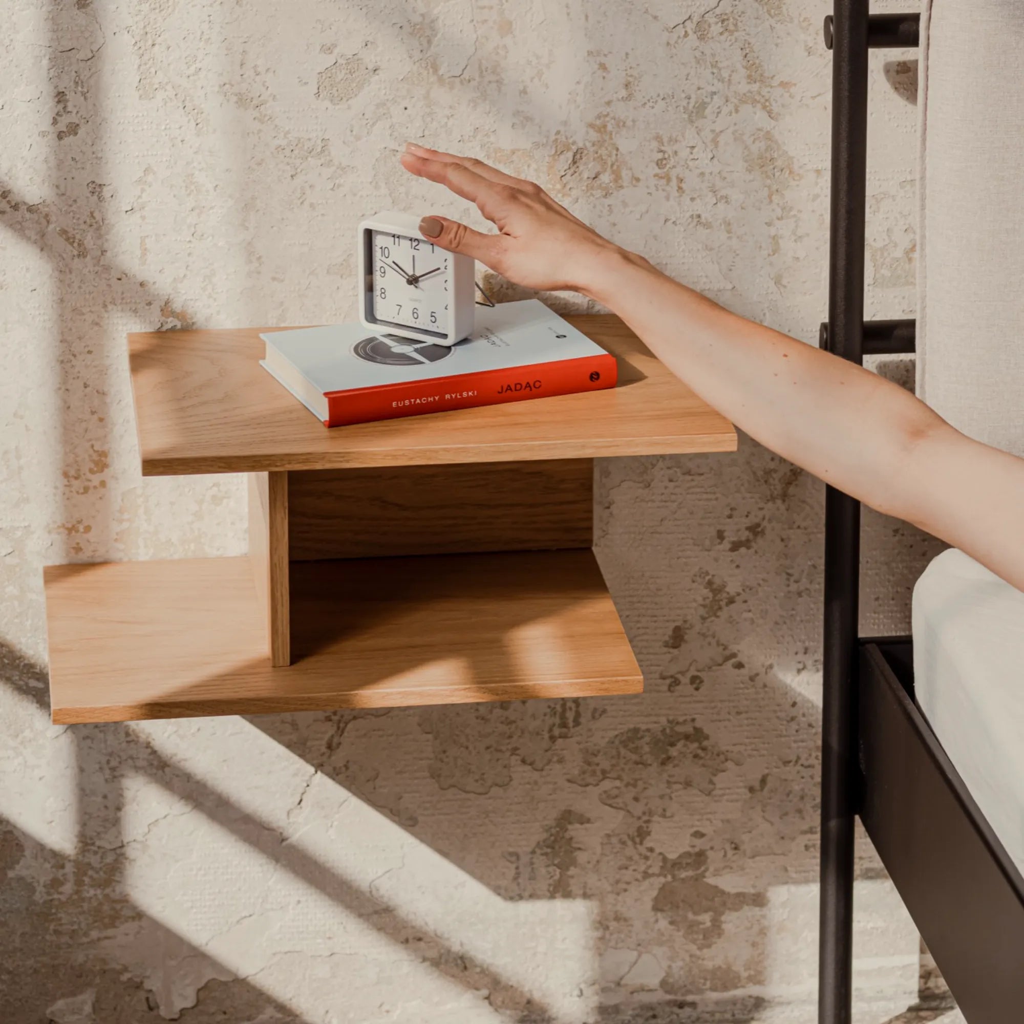 Tann Bedside Shelf with White Finish and Two Compartments