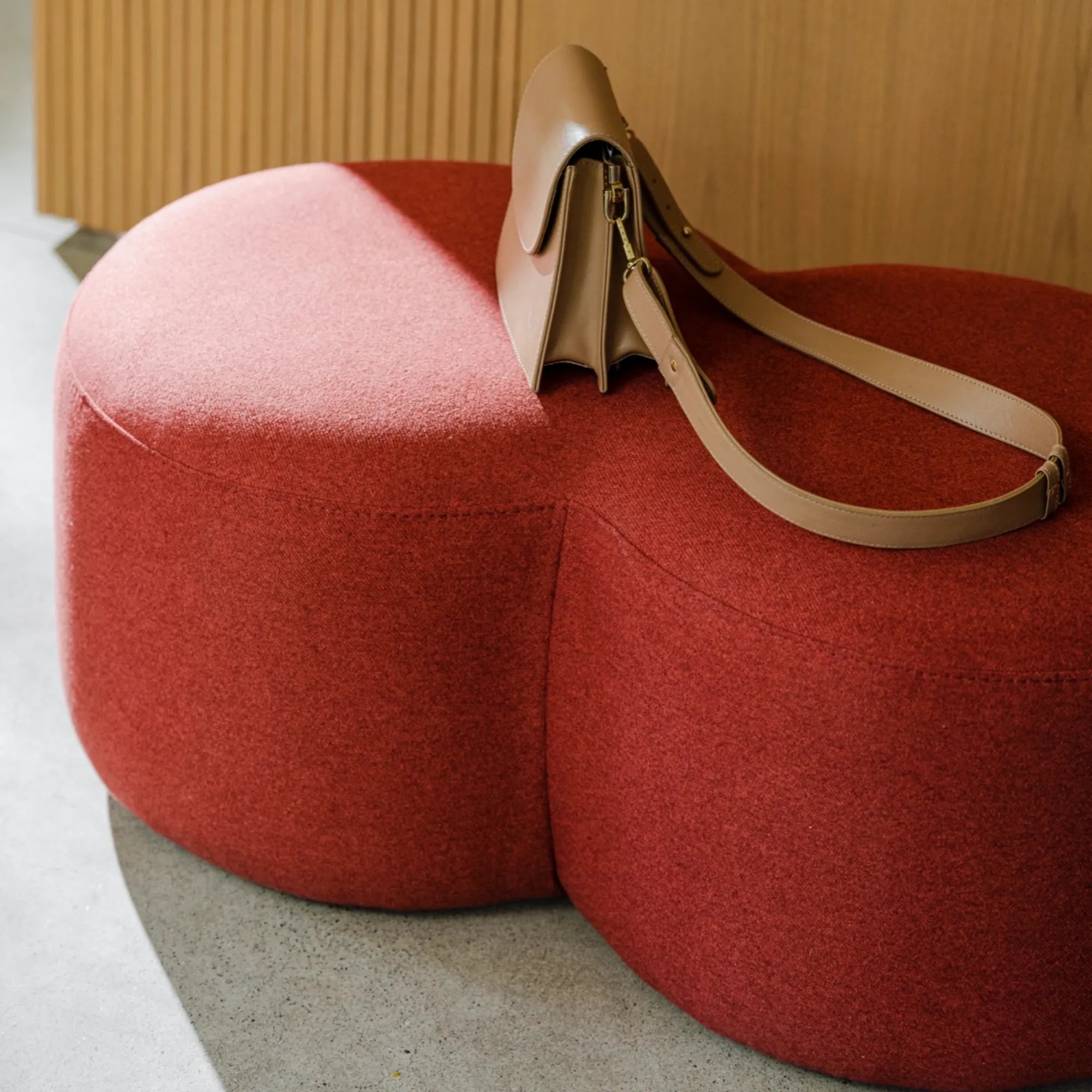  Umbo Pouf in mustard yellow fabric with wooden base for bohemian decor
