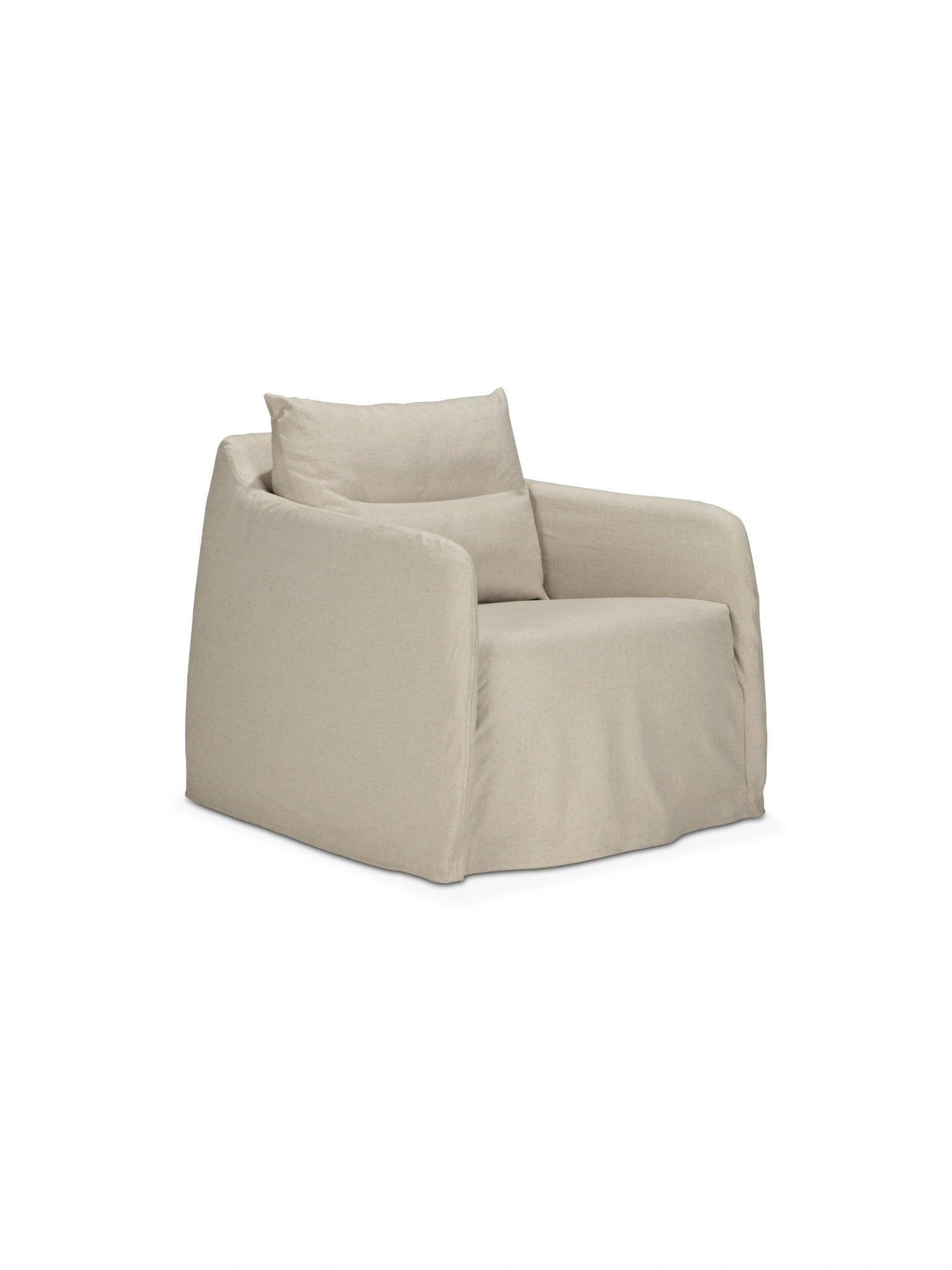 Ethnicraft Weave Lounge Chair, an oversized organic modern lounge chair featuring a relaxed, plush silhouette upholstered in a textured natural beige woven fabric, offering deep seating and wide, inviting arms.