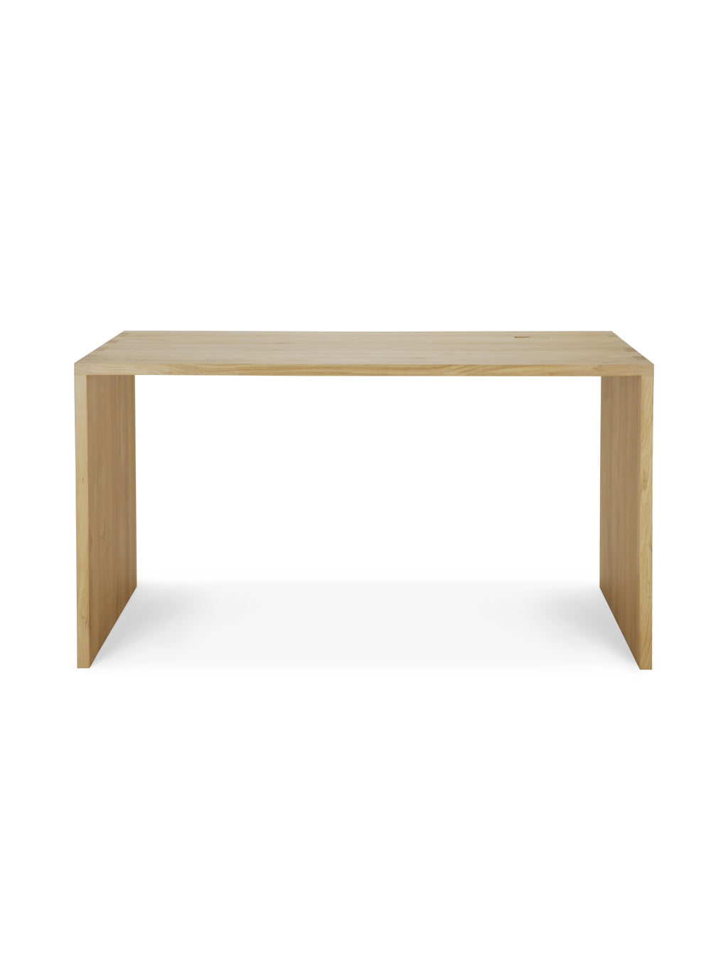 Ethnicraft U Desk, a minimalist light oak desk featuring a sleek, waterfall-edge design and a smooth, natural wood grain texture, presented on a crisp white background.