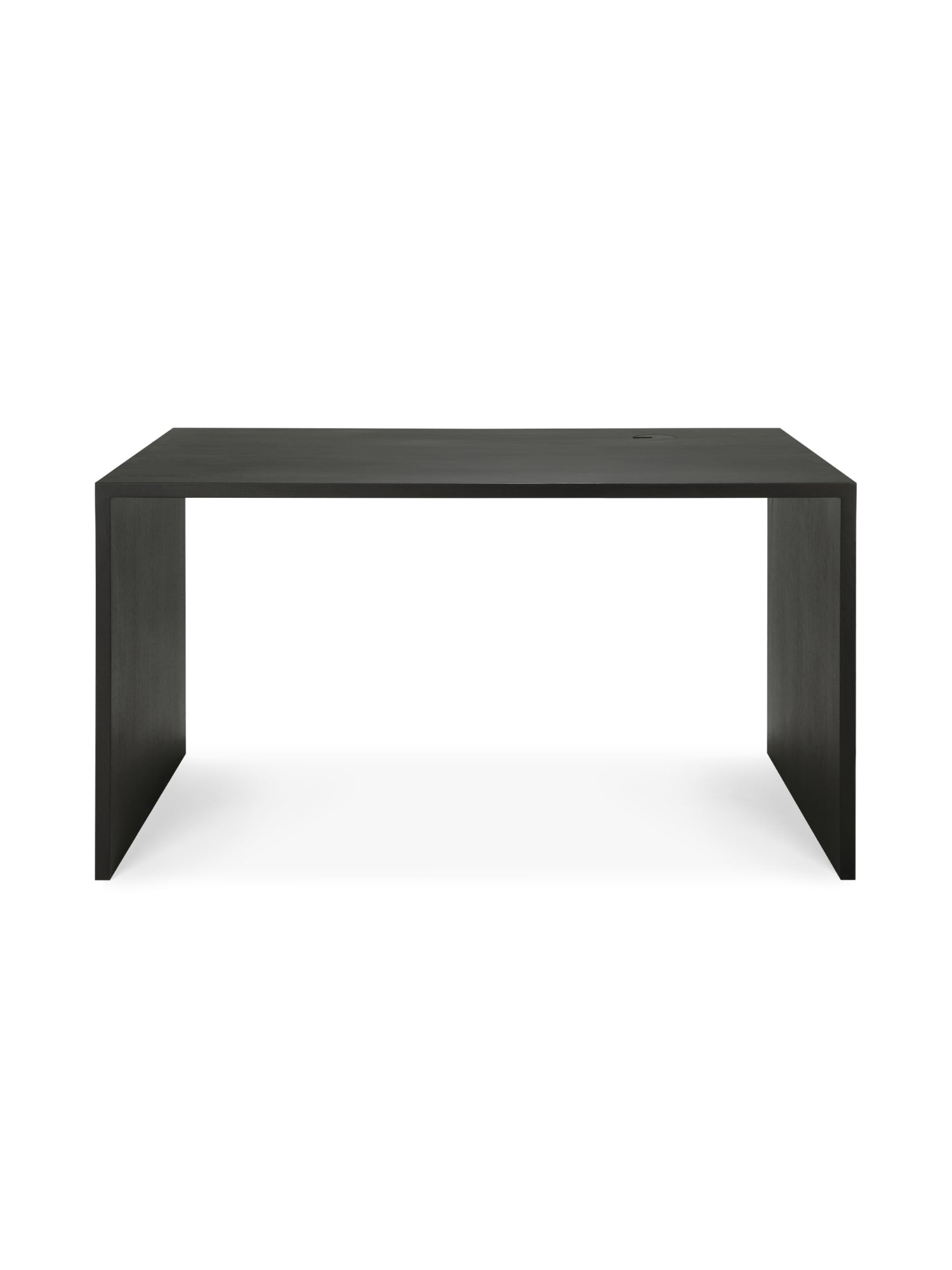 Ethnicraft U Desk, a contemporary varnished black oak desk with a clean, dark finish and a sturdy, U-shaped silhouette, elegantly displayed on a pure white background.
