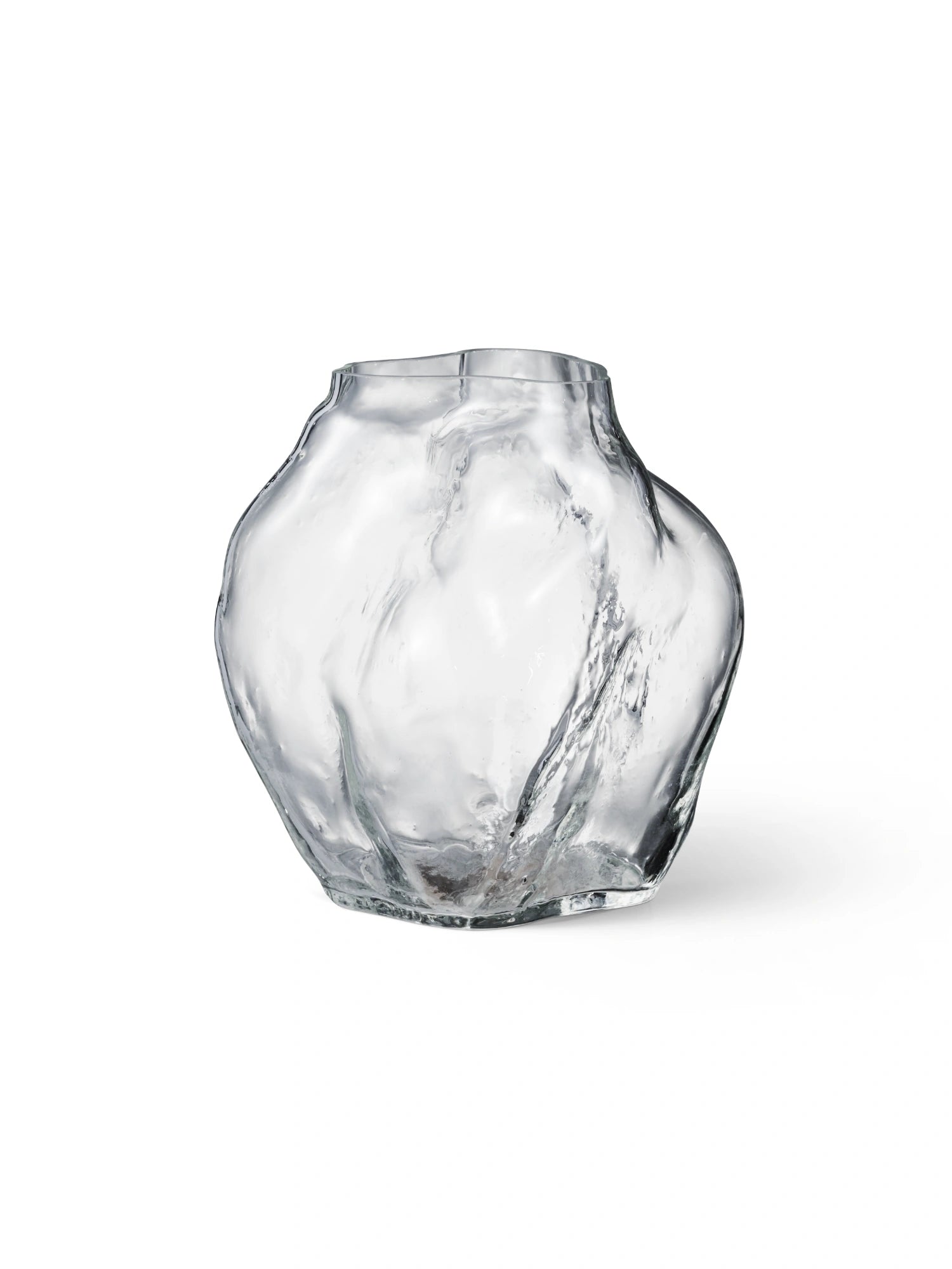 New Works A STUDY 001 / Blæhr Vase, a premium clear glass vase with an organic, wavy, textured, irregular shape on a white background. Ideal for a modern, artistic display.