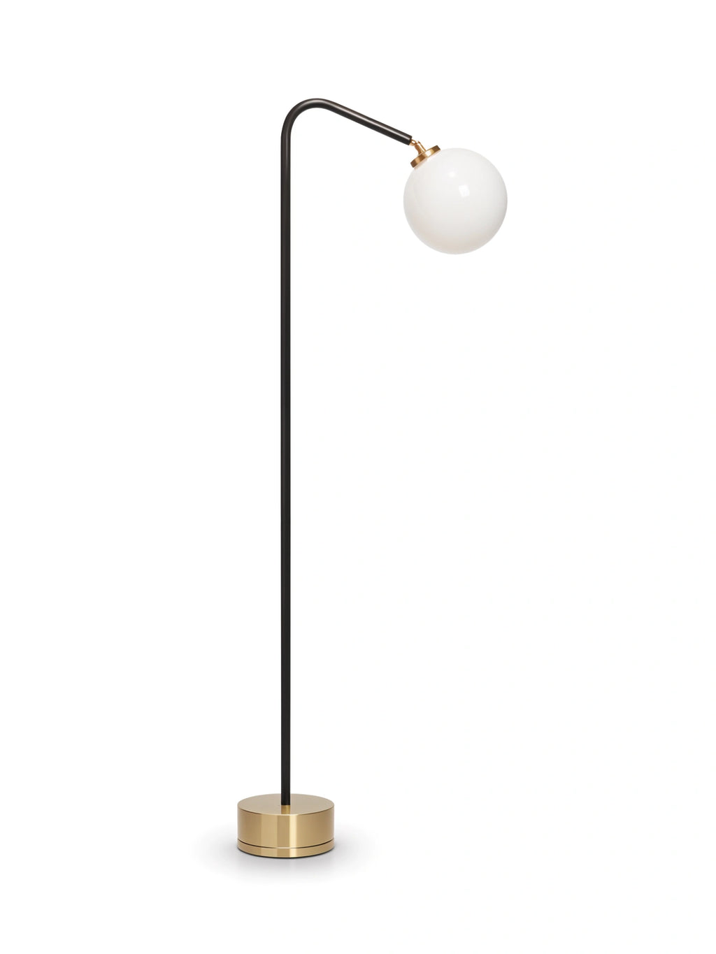CTO Lighting Oscar Floor Lamp, featuring a sophisticated bronze finish on its slender frame and a luminous white opal glass sphere, presented against a stark white background.