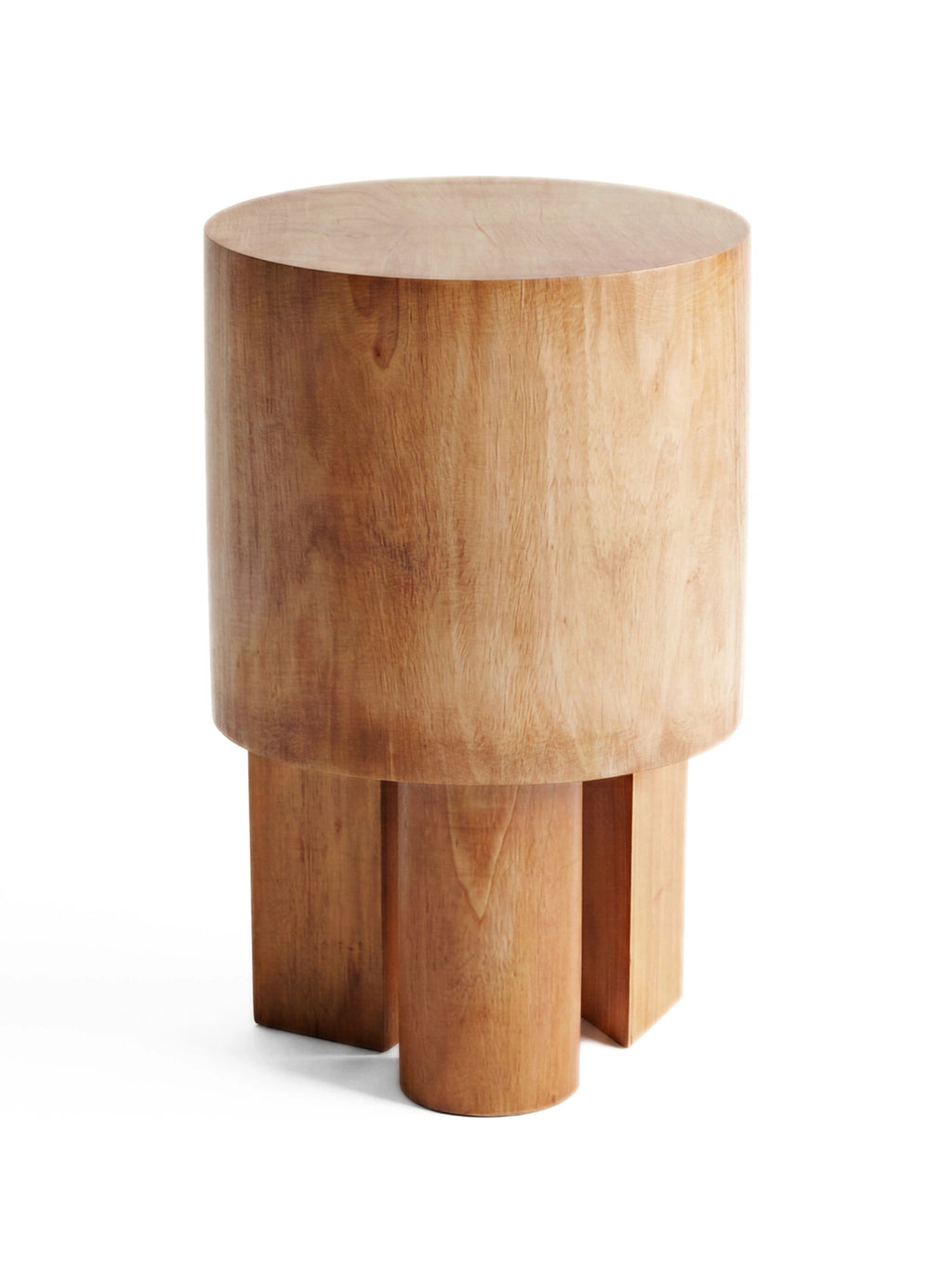 Heaps & Woods Vaks Stool, a solid wood sculptural accent table crafted from natural light wood with a smooth grain.