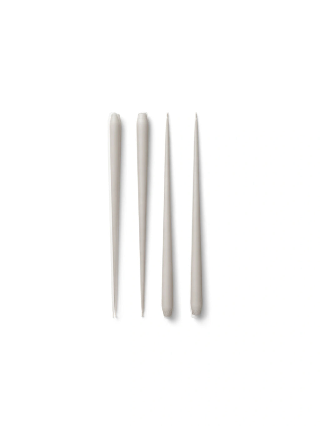 Set of 4 long-lasting and dripless sand color large taper candles.
