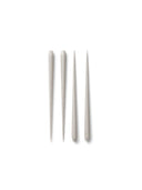 Set of 4 long-lasting and dripless sand color large taper candles.

