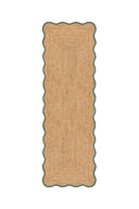 Rectangular jute rug with scalloped edge on a white background