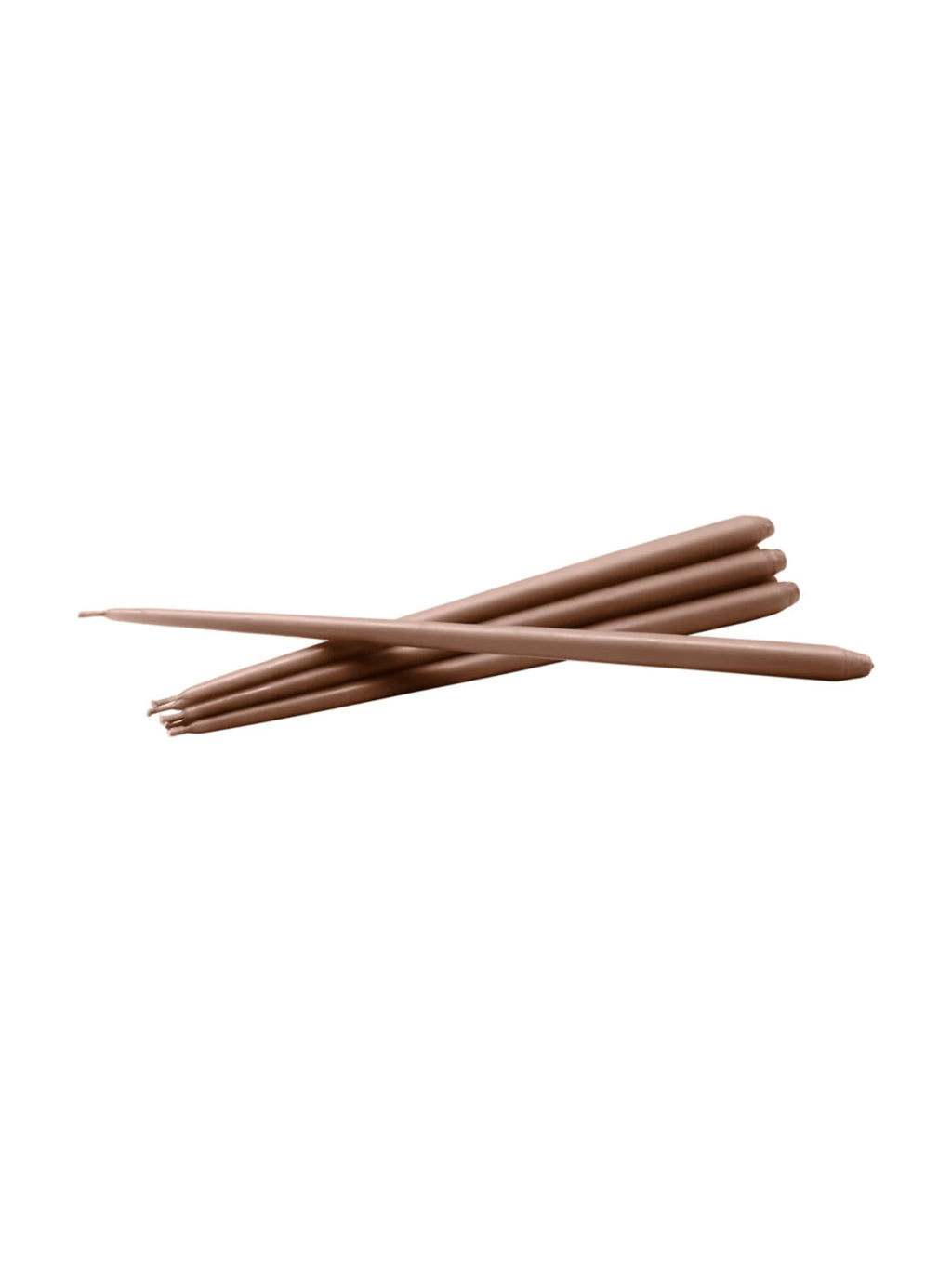 Stoff Nagel Taper Candles - Set of 6, a collection of slender, warm taupe matte wax taper candles featuring a smooth finish and minimalist design. These elegant decorative candles are perfect for creating a cozy ambiance as a dining table centerpiece or adding a sophisticated accent to living room and Scandinavian-inspired spaces.