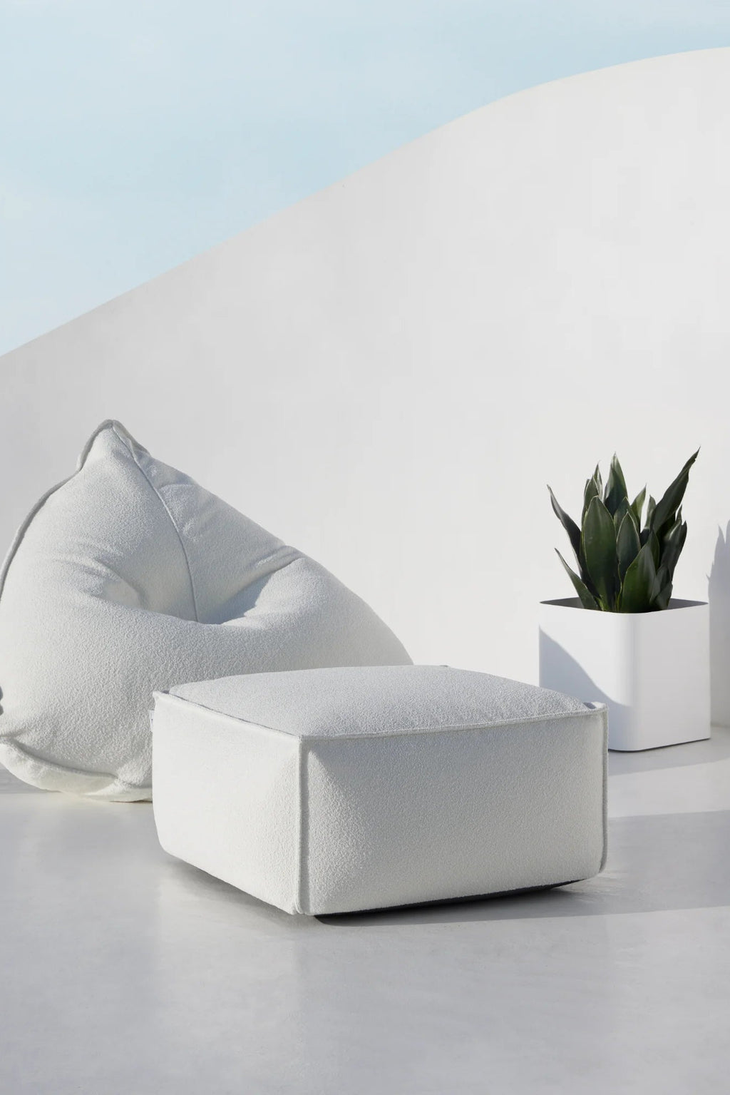 Gandia Blasco Sonora Outdoor Planter 1, a sleek modern minimalist white square planter with a smooth matte finish and subtly rounded base, designed for contemporary outdoor living spaces. This durable weather-resistant garden pot is ideal for stylish patio decor, balcony accents, or modern garden designs.