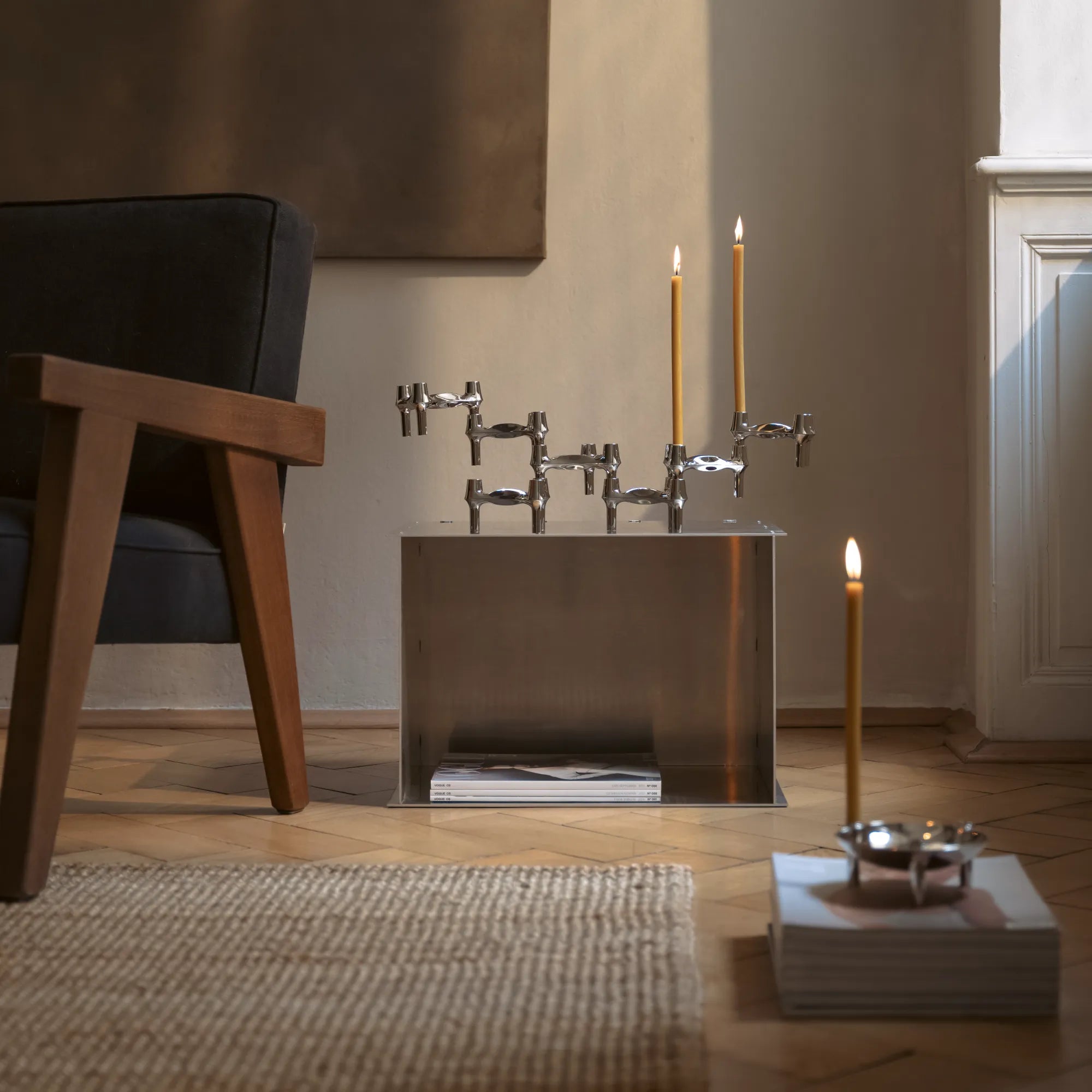 BMF Candle Holder - Configuration 4 in matte black finish with intricate geometric design and space for four candles