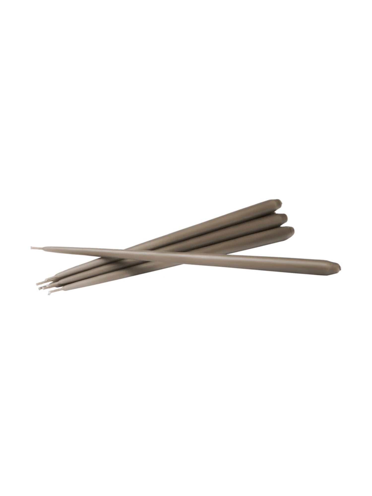 Set of 6 unscented taupe taper candles ideal for dinner parties and home decor.