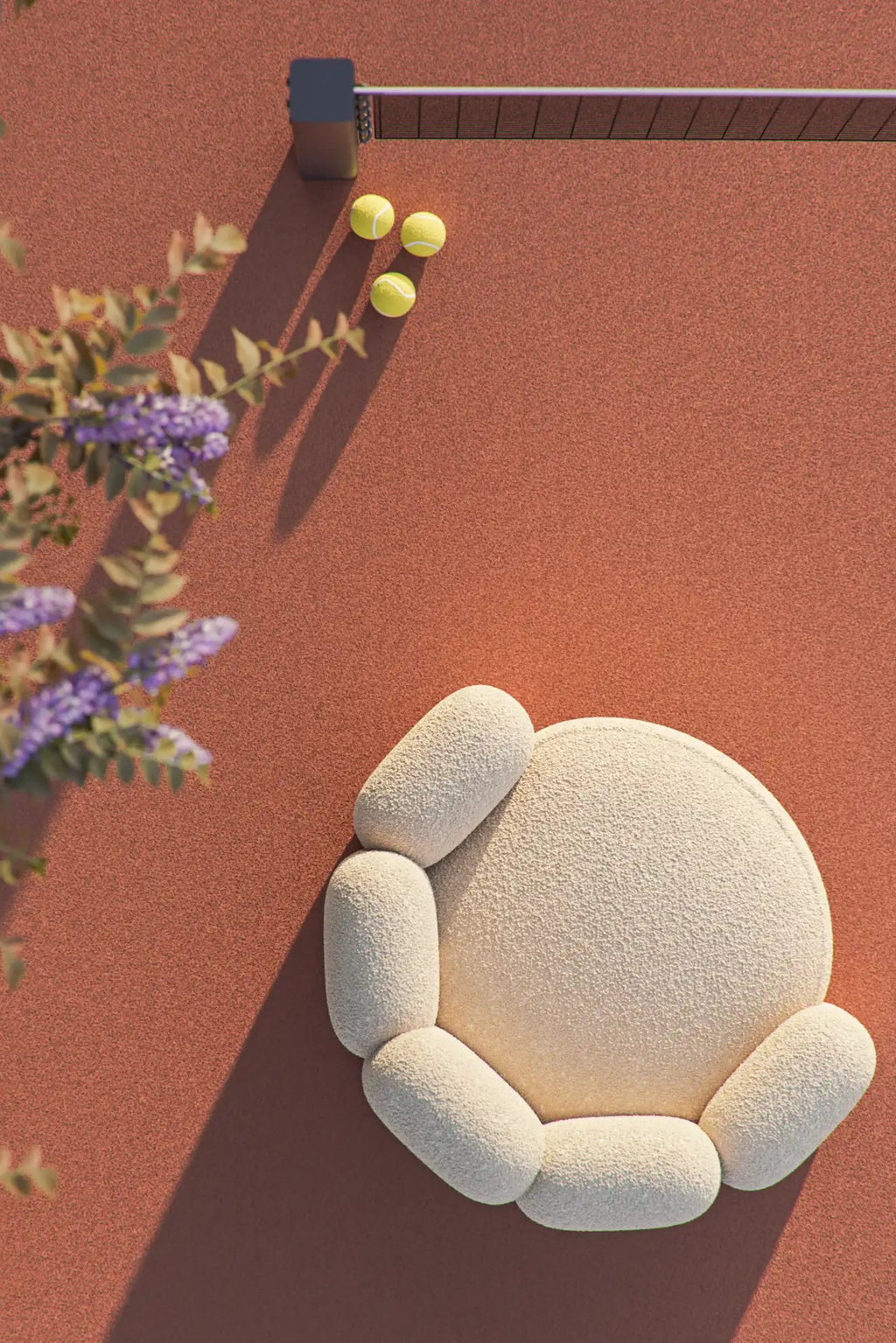  Close-up of elegant Agnes Armchair in light beige fabric with button tufting