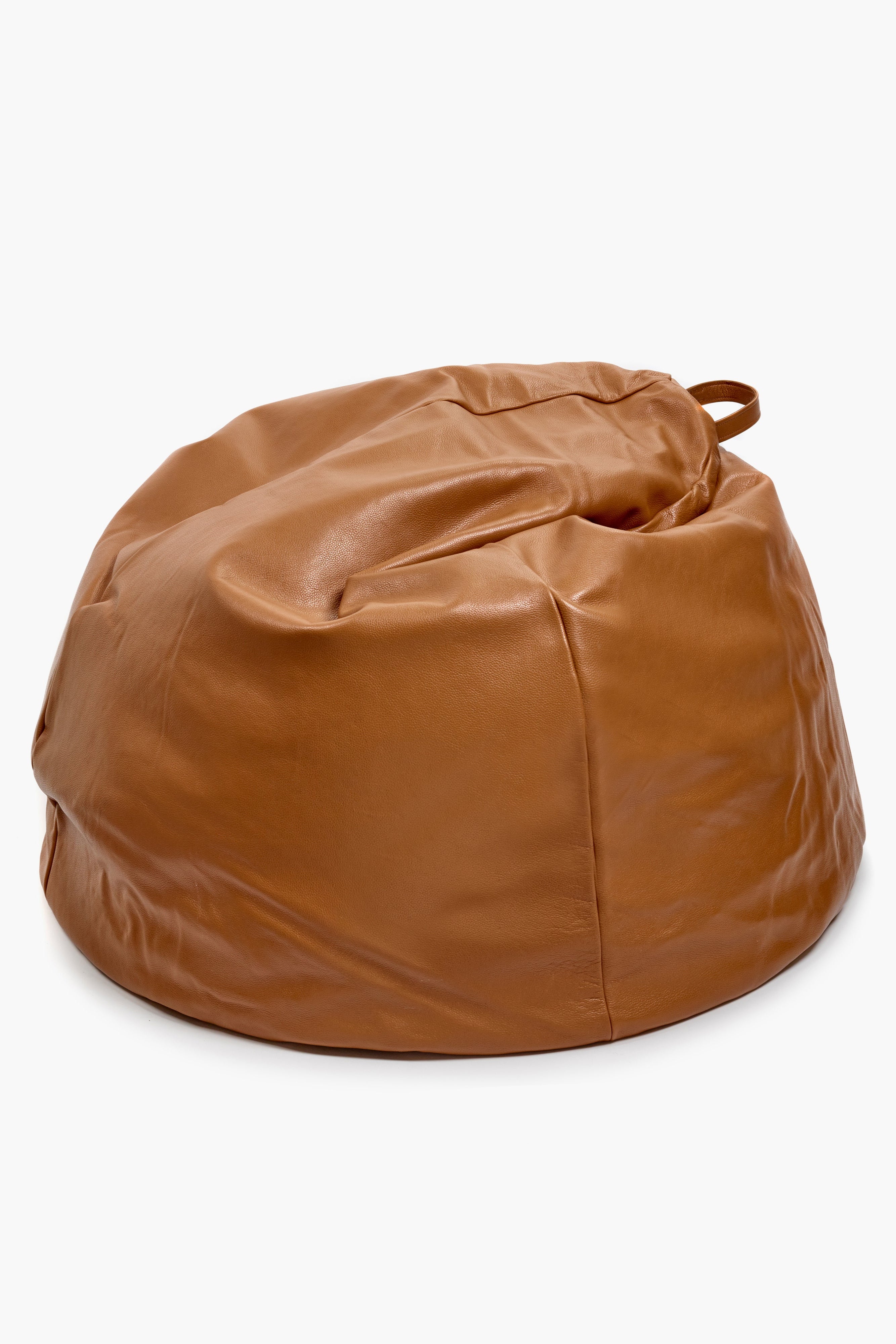 Brown leather bean bag chair on a white background