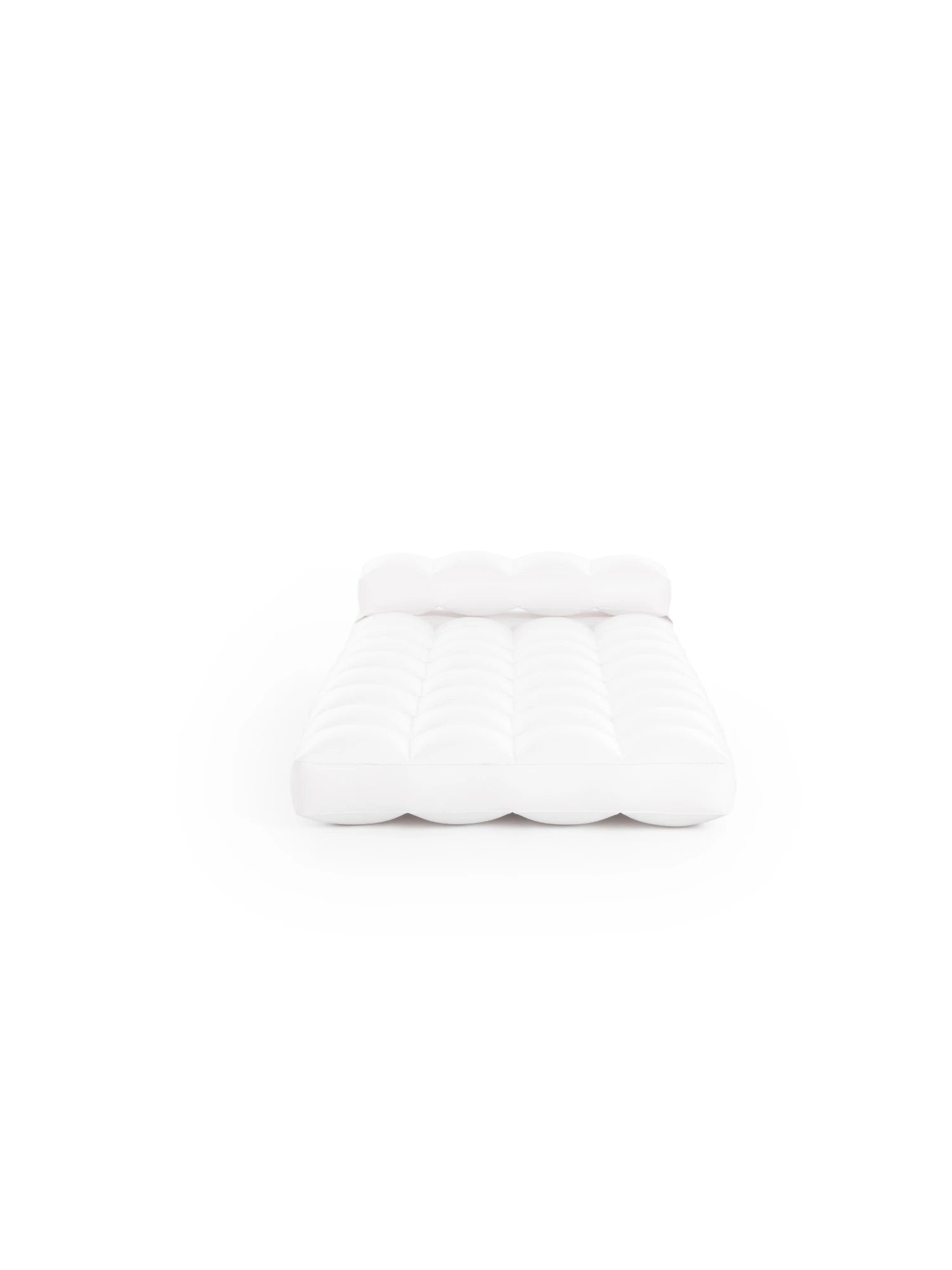 Diabla Cacao Air Mattress, shown from the front, in pristine white with a plush, quilted texture and comfortable headrest, designed for luxurious relaxation. This premium inflatable mattress is perfect for indoor or outdoor use.