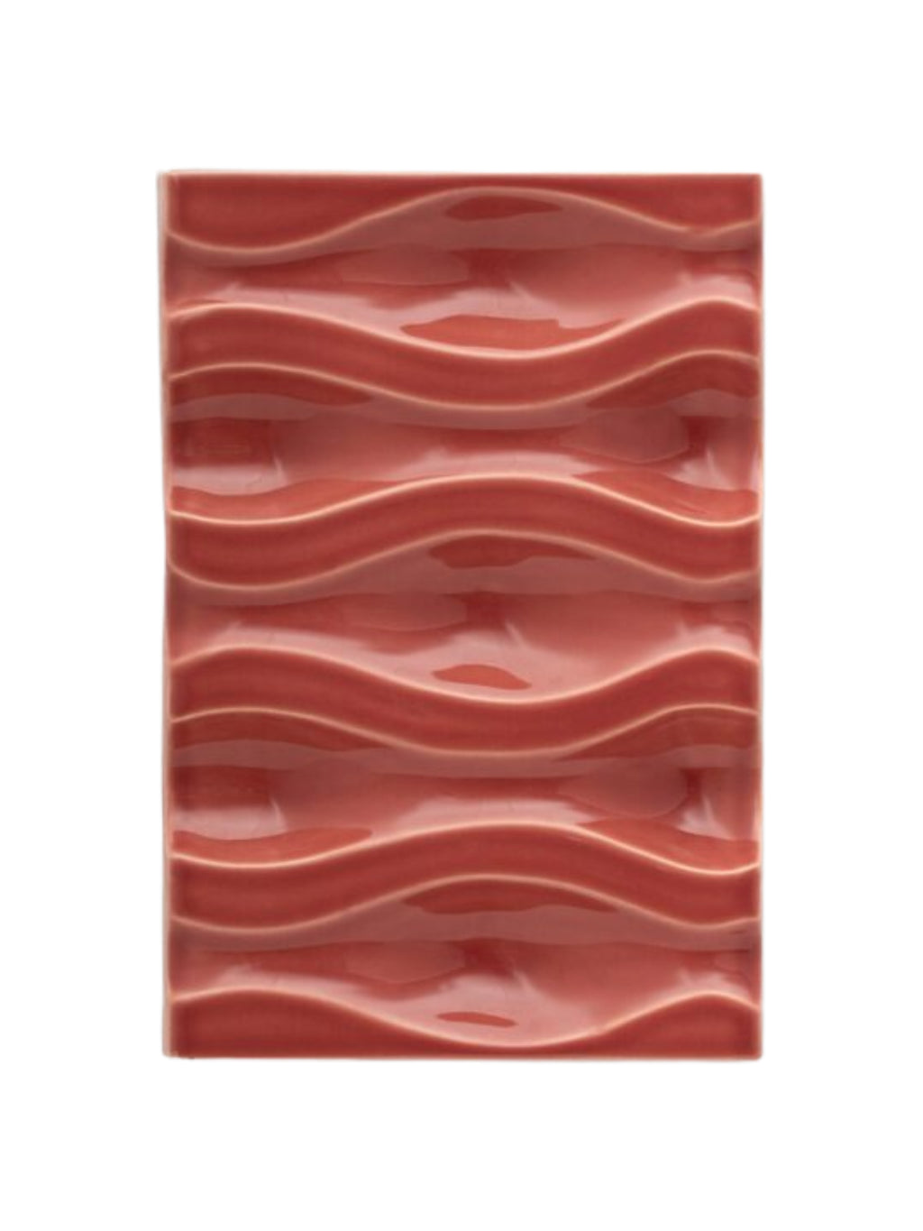 The Poster Club Echo Relief No. 02, a rectangular sculptural wall art panel featuring a glossy, dusty rose finish and a repeating undulating wave texture.