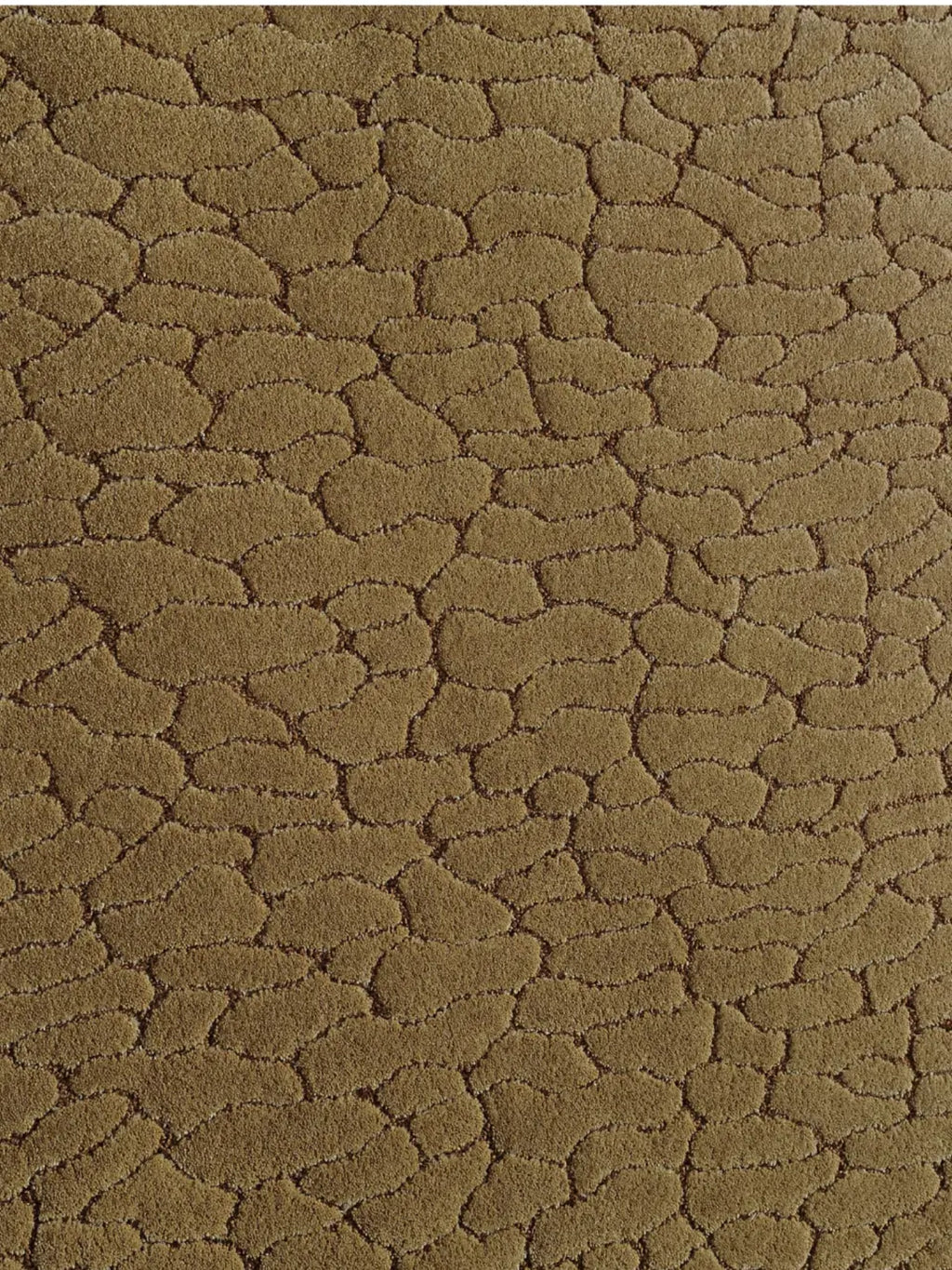 alp_ Tronc Rug, a contemporary area rug showcasing an organic cracked earth pattern with plush, irregular shapes in warm camel brown set against a subtly darker brown textured background.